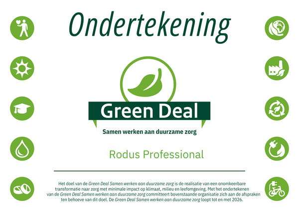 Rodus Professional ondertekent Green Deal 'Samen werken aan duurzame zorg'